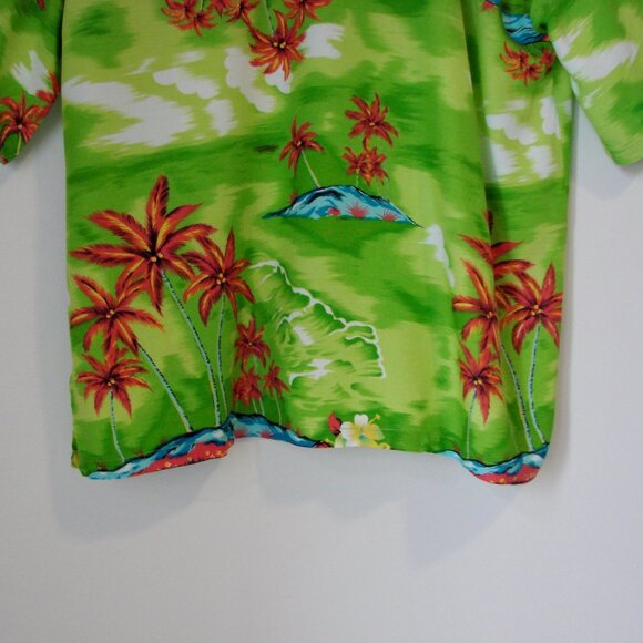 Hawaiian Shirt Floral Palm Trees Button Down Bright Colours Green Orange Size XL - Picture 11 of 12